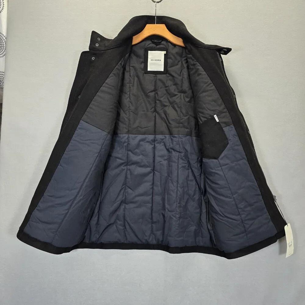 Ben Sherman Wool Blend Black Military Utility Jacket - Men XXL Quilted Lining